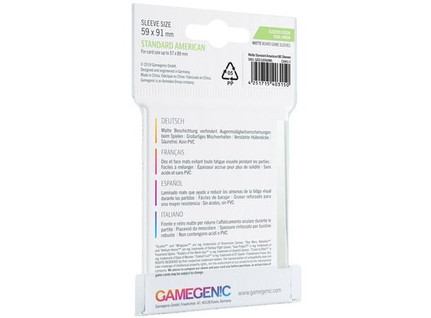 Sleeves MATTE 50stk 59x91mm Gamegenic American Standard Size 